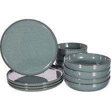 Leaf Shop Porselen Moderna 12 Parça 4 Kişilik Yemek Takımı Mavi