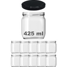 Leaf Shop 425 ml Metal Siyah Kapaklı Şeffaf Cam Kavanoz 10 Adet