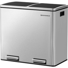 Leaf Shop 2 Bölmeli Atık Ayırma Sistemli Pedallı Çöp Kovası, Atık Kovası, Mutfak Için, 2 x 24 L, Yumuşak Kapanmalı, Plastik Iç Kova, Pedallı ve Kulplu, Gümüş Rengi, LTB48NL