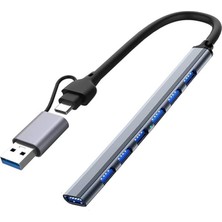Leaf Shop Type-C USB 3.0 7 Portlu Hub Otg Çoğaltıcı Pc Telefon Bilgisayar Uyumlu Veri Aktarımı Mouse Klavye Bağlantısı ADS303D