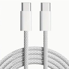 Leaf Shop 60W Iki Ucu Type-C Örgü Kablo, 1 Metre, Hızlı Şarj ve Veri Aktarımı, Dayanıklı ve Uzun Ömürlü Tasarım, Laptop ve Telefon Uyumlu, Beyaz