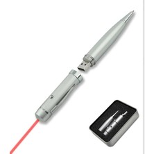 Leaf Shop Kl-1 Sunum Kalemi 16 GB USB Bellek Özellikli Metal Kutulu Kırmızı Lazerli, LED Işıklı Pointer Kalemi Işaretçi Sunum Kalemi Metal Tükenmez Kalem