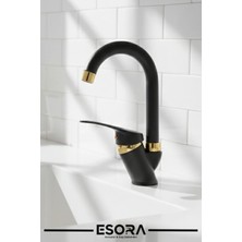 Esora Siyah Gold Lüx Banyo Lavabo Bataryası Çift Su Girişli