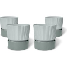 Leaf Shop 4 Adet Ixora Saksı Dekoratif Tabaklı Drenajlı Çiçek Saksısı (Gri, 4 Litre)