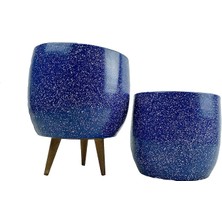 Leaf Shop Tasarımı Ev Dekorasyon Aksesuar Lacivert Granit Toprak Saksı Saksılık Salon Çiçeklik Ikili Set Ayaksız - 3 Ayaklı- 19 cm
