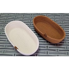 Leaf Shop Ev Banyo Oval Hasır Sepet Krem&kahve Jüt Kordon Ip Örme Dikiş Çok Amaçlı Havlu Düzenleyici Organizer