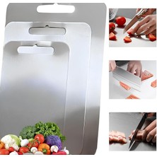 Leaf Shop 3'lü Paslanmaz Çelik Kesme Tahtası Seti Gıda Temasına Uygun Antibakteriyel 34X23 29X19 24X15 0,7mm Kesim Panosu Levhası Cam Kesme Tahtası