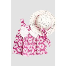 Chicsy Baby Şapkalı Papatya Çiçek Desenli Fiyonklu Esnek Kız Bebek Elbisesi