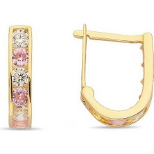 Zeya Kuyumculuk 14 Ayar Altın Pembe Beyaz Taşlı Çocuk Küpe