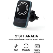 Zoli 15W Manyetik Magsafe Araba Kablosuz LED Işık Çerçeveli Şarj Standı ve Araç İçi Telefon Tutucu Magsafe Uyumlu