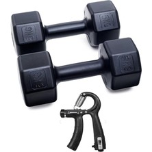 Misda Store Ps Spor 5 kg Dambıl x 2 Adet = 10 Kg+Sayaçlı Ayarlanabilir El Yayı Siyah