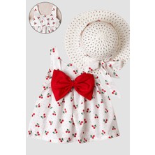 Chicsy Baby Kiraz Desenli Şapkalı Fiyonklu  Kız Bebek Elbisesi