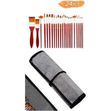 Misda Store Kırmızı 24 Parçalı Profesyonel Sanat Fırça Seti Çantalı Yağlıboya Akrilik Guaj