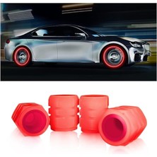 Misda Store 4 Adet Kırmızı Floresan Karanlıkta Parlayan Fosforlu Oto Araba Sibop Kapağı Tüm Araçlara Uyumlu Toz Geçirmez Motorsiklet Suv Kamyon Bisiklet Supap Kapağı Oto Aksesuarları