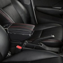 Misda Store Kol Dayama Kol Desteği Kırmızı Dikişli Siyah Kolçak Orta Konsol Ayarlanabilir Yapay Deri Konforlu Saklama Kutusu Küllük Su Bardağı Tutucu Üniversal Uyumlu