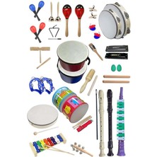 Misda Store Örf Aletleri Seti Overmuch Paket-2 Marakas Zil Üçgen Ksilofon Melodika Mızıka Davul Flüt (30 Parça)