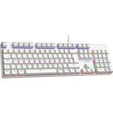 Misda Store Kb-Mekanik 1 Lumos USB Rainbow Aydınlatmalı Full Anti-Ghosting Mekanik Gaming Oyuncu Klavye (Beyaz (Red Switch)