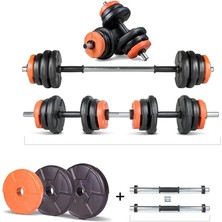 Misda Store 22 kg Multifonksiyonel Turuncu Siyah Halter Seti ve Dambıl Seti
