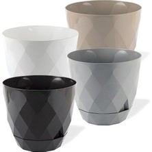 Misda Store Yakamoz Prizma Saksı Seti 4 Adet Drenajlı Tabaklı Plastik Çiçek Saksısı Set (Renkli, 0.65 Lt)