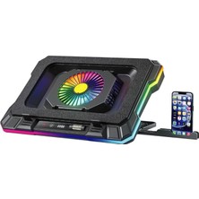 Misda Store Gaming Laptop Notebook Soğutucu Stand Telefon Tutucu Stant 2200RPM Rgb Işıklı LED Display