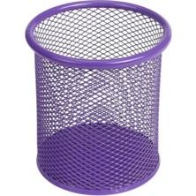 Misda Store Masa Üstü Kalemlik 1 Adet Metal Fileli Renkli Perforeli Yuvarlak Kalemlik Ofis Büro Okul Mor