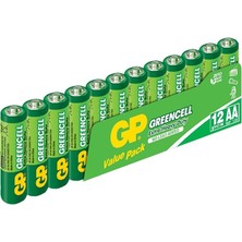 Misda Store Batteries GP15G Greencell R6P/1215/AA Kalem Pil, 1.5 Volt, 12'li Paket, Yeşil/sarı/beyaz