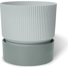Misda Store Ixora Saksı Dekoratif Tabaklı Drenajlı Çiçek Saksısı (Gri, 4 Litre)