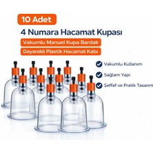 SHC4200 4 Numara Hacamat Kupası 10 Adet Vakumlu Manuel Kupa Bardak Dayanıklı Plastik Hacamat Kabı