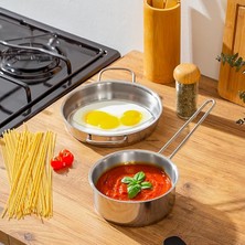Misda Store Paslanmaz Çelik Kaçerola ve Sahan Seti - Yumurta Sahan ve Sos Tavası 14-18 cm