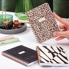 Misda Store Cep Boy 10X14 cm Spiralli Çizgili Karton Kapak 3'lü Defter Seti Leopar