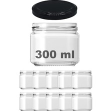 Misda Store 300 ml Metal Siyah Kapaklı Şeffaf Cam Kavanoz 10 Adet