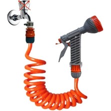 Misda Store Spiral Bahçe Çiçek Çim Sulama Hortumu Tetikli Süzek Başlık Seti (5 Metre Turuncu)