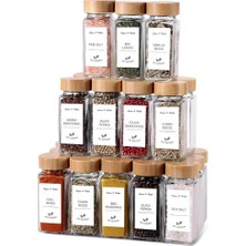 Misda Store Home 12'li Bambu ve Akasya Kapaklı Cam Baharatlık Seti 120 ml - Doğal Ahşap Kapaklı, Şeffaf Cam, Sağlıklı ve Şık Baharat Kavanozları (Bambu Kapak)