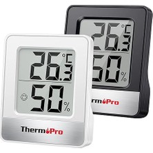 Misda Store TP49 Digitales Mini Thermo-Hygrometer 2er Set Innen Thermometer Hygrometer Temperatur Und Luftfeuchtigkeitmessgerät Mit Raumklima-Indikator Für Raumklimakontrolle, Schwarz+Weiß