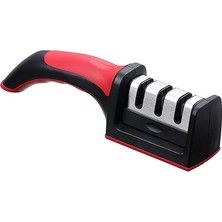 Misda Store 3 Aşamalı Profesyonel Bıçak Bileyici, Ergonomik Tutma Saplı, Siyah-Kırmızı