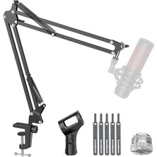 Misda Store Mikrofon Kolu, Yükseltilmiş Mikrofon Kolu Mikrofon Standı Bom Süspansiyon Standı 3/8 Inç Ila 5/8 Inç Vida Adaptör Klipsi Siyah Yeti Snowball, Yeti Nano, Yeti x ve Diğer Mikrofon Için