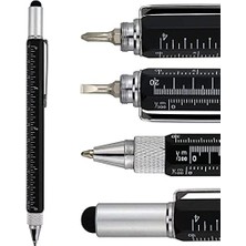 Misda Store Fonksiyonlu Kalem - 6'ları 1 Arada - Çok Fonksiyonlu ve Sağlam Alüminyum Kendın Yap Kalem Tornavida, Stylus, Seviye Kabarcığı, Cetvel ve Phillips Düz Başlı Uç, Erkekler ve Kadınlar Için Harika Hediye