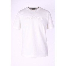 Trender 26YSS9000029 Beyaz Erkek T-Shirt Modal 0 Yaka Gofre Baskılı