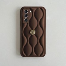 Misda Store Samsung Galaxy S25 ile Uyumlu Kılıf Zebana Camellia Deri Kılıf Kahverengi