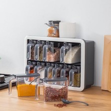 Misda Store 1118 12LI Standlı Kendinden Yapışkanlı Kaşıklı Kapaklı Baharatlık Saklama Kabı Seti - Antrasit Beyaz