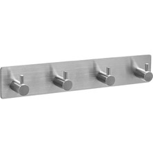 Misda Store Paslanmaz Çelik 4 Topuzlu Bornoz Askısı Havluluk - Banyo Askısı - Inox - Kendinden Yapışmalı