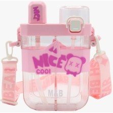 Misda Store Çift Bölmeli Suluk - Damlatmaz, Ergonomik Pipetli, Taşıma Kayışlı, Kırılmaz, Kolay Açılır Kapağıyla Okul, Ev, Araç ve Seyahat Için Uygun, Pratik ve Güvenli Su Matarası (Pembe)