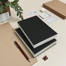 Misda Store Tanıtım Özel Tasarım Siyah Kraft Kapaklı A5 Çizgisiz Defter - 180 Derece Açılabilir, Sırtı DIKIŞLI,%100 El Işçiliği, Ofis Için Ideal, Planlayıcı (Çizgisiz)