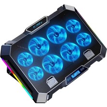 Misda Store Vortex 8x Turbo LED Fan - 10 Modlu Rgb - LCD Ekran - Ayarlabilir Fan Hızı - 7 Kademeli Stant - 2x USB - Metal Mesh Zemin Notebook Soğutucu