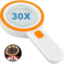 Misda Store 12 LED Işıklı Büyüteç, 30X Çift Cam Lens Elde Taşınabilir Aydınlatmalı Büyüteç Okuma Büyüteç, Yaşlılar Için Oku, Madeni Paralar, Pullar, Harita, Muayene, Makula Dejenerasyonu (Turuncu)