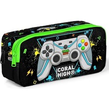 Misda Store High Siyah Fosforlu Yeşil Gamer Iki Bölmeli Kalem Çantası - Erkek Çocuk