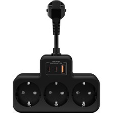 Storemax Defyasell Yüksek Voltaj Korumalı Priz, Duvar Tipi Kısa Kablolu Priz Çoğaltıcı, 3x Soket, 2x Type-C, 1x Usb, 16A, 3680W, 1050 Joule, Çocuk Korumalı, Isıya Dayanıklı Yapı (Siyah)
