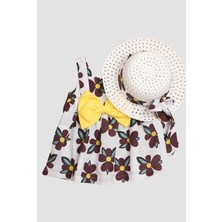 Chicsy Baby Şapkalı Üç Yapraklı Büyük Çiçek Desenli  Kız Bebek Elbisesi