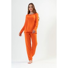 Vienetta Kadın Düğmeli Turuncu Rahat Kesim Pijama Takımı