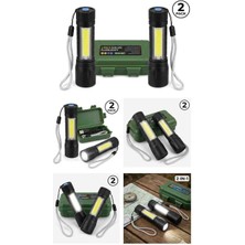 PAZAAR59 Özel Kutusunda 2 Adet Birden Sarjli Zomlu Mercekli Çakarlı El Feneri